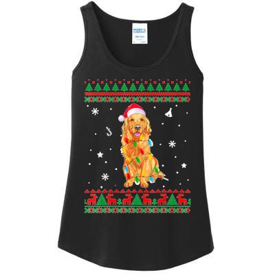 Ugly Sweater Christmas Lights Golden Retriever Dog Lover Ladies Essential Tank