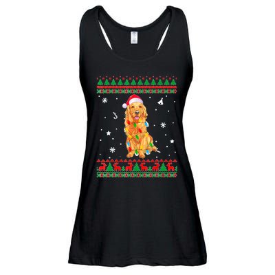 Ugly Sweater Christmas Lights Golden Retriever Dog Lover Ladies Essential Flowy Tank