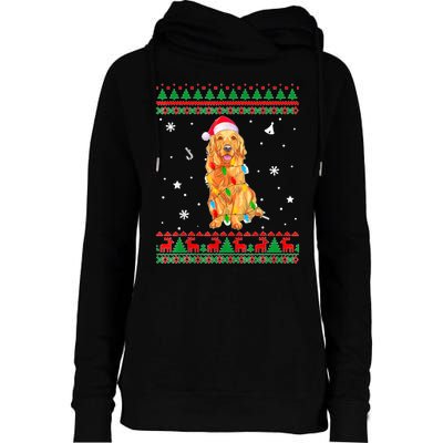 Ugly Sweater Christmas Lights Golden Retriever Dog Lover Womens Funnel Neck Pullover Hood