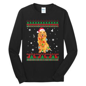 Ugly Sweater Christmas Lights Golden Retriever Dog Lover Tall Long Sleeve T-Shirt