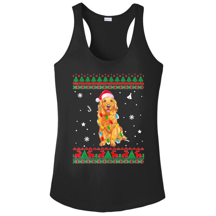 Ugly Sweater Christmas Lights Golden Retriever Dog Lover Ladies PosiCharge Competitor Racerback Tank