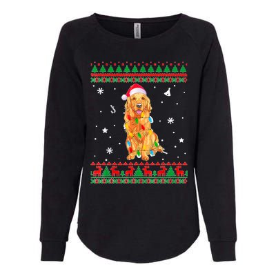 Ugly Sweater Christmas Lights Golden Retriever Dog Lover Womens California Wash Sweatshirt