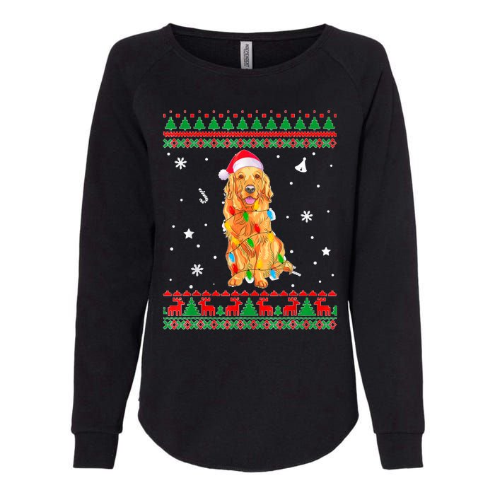 Ugly Sweater Christmas Lights Golden Retriever Dog Lover Womens California Wash Sweatshirt