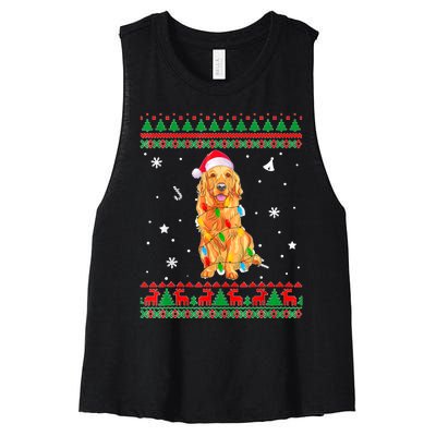 Ugly Sweater Christmas Lights Golden Retriever Dog Lover Women's Racerback Cropped Tank