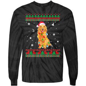 Ugly Sweater Christmas Lights Golden Retriever Dog Lover Tie-Dye Long Sleeve Shirt