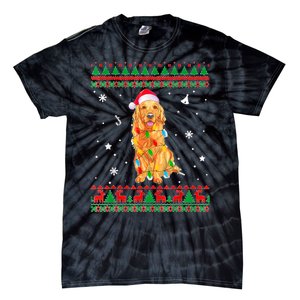 Ugly Sweater Christmas Lights Golden Retriever Dog Lover Tie-Dye T-Shirt