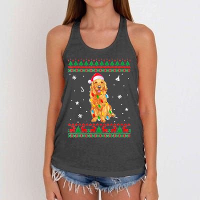 Ugly Sweater Christmas Lights Golden Retriever Dog Lover Women's Knotted Racerback Tank