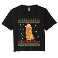 Ugly Sweater Christmas Lights Golden Retriever Dog Lover Women's Crop Top Tee