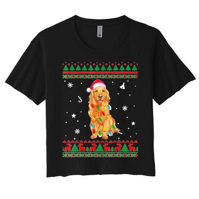 Ugly Sweater Christmas Lights Golden Retriever Dog Lover Women's Crop Top Tee