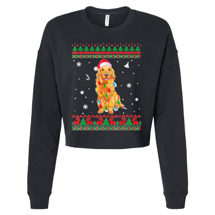 Ugly Sweater Christmas Lights Golden Retriever Dog Lover Cropped Pullover Crew