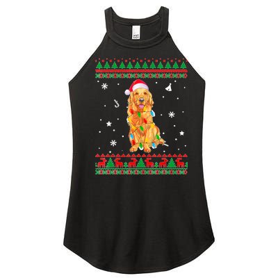 Ugly Sweater Christmas Lights Golden Retriever Dog Lover Women's Perfect Tri Rocker Tank