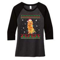 Ugly Sweater Christmas Lights Golden Retriever Dog Lover Women's Tri-Blend 3/4-Sleeve Raglan Shirt