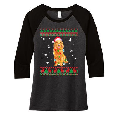 Ugly Sweater Christmas Lights Golden Retriever Dog Lover Women's Tri-Blend 3/4-Sleeve Raglan Shirt