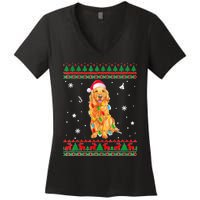 Ugly Sweater Christmas Lights Golden Retriever Dog Lover Women's V-Neck T-Shirt