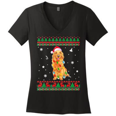 Ugly Sweater Christmas Lights Golden Retriever Dog Lover Women's V-Neck T-Shirt