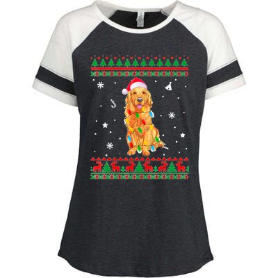 Ugly Sweater Christmas Lights Golden Retriever Dog Lover Enza Ladies Jersey Colorblock Tee