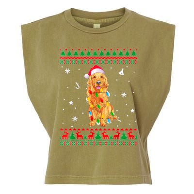 Ugly Sweater Christmas Lights Golden Retriever Dog Lover Garment-Dyed Women's Muscle Tee