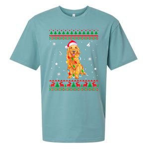 Ugly Sweater Christmas Lights Golden Retriever Dog Lover Sueded Cloud Jersey T-Shirt