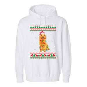 Ugly Sweater Christmas Lights Golden Retriever Dog Lover Garment-Dyed Fleece Hoodie