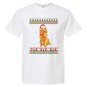 Ugly Sweater Christmas Lights Golden Retriever Dog Lover Garment-Dyed Heavyweight T-Shirt