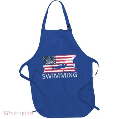 Usa Swimming Cute Gift Distressed Us Flag Swimming Hoody Gift Full-Length Apron With Pockets