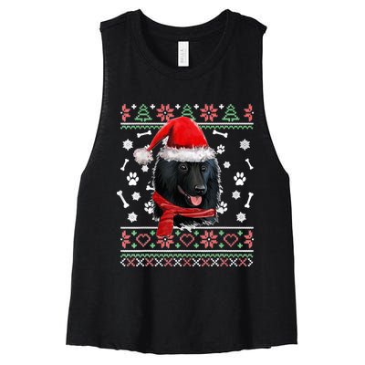 Ugly Sweater Christmas Schipperke Dog Santa Hat Pajama Xmas Women's Racerback Cropped Tank