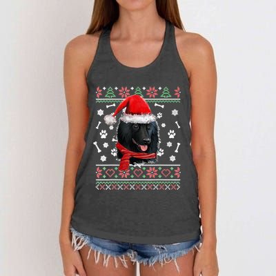 Ugly Sweater Christmas Schipperke Dog Santa Hat Pajama Xmas Women's Knotted Racerback Tank