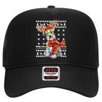 Ugly Sweater Christmas Lights Schnauzer Dog Puppy Lover High Crown Mesh Back Trucker Hat