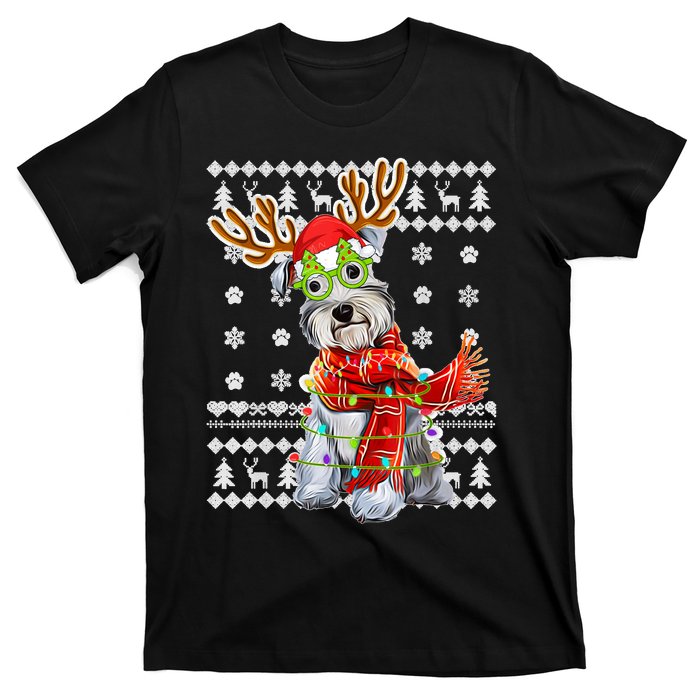 Ugly Sweater Christmas Lights Schnauzer Dog Puppy Lover T-Shirt