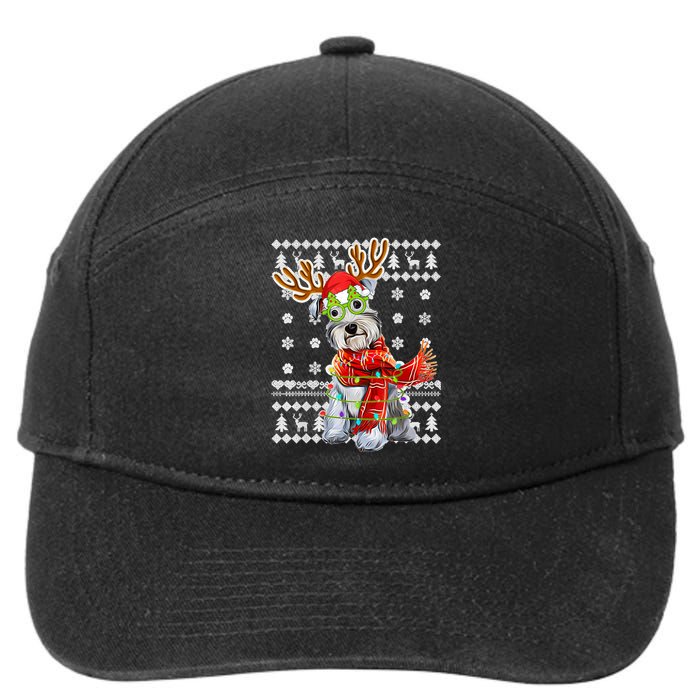 Ugly Sweater Christmas Lights Schnauzer Dog Puppy Lover 7-Panel Snapback Hat