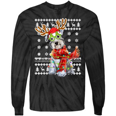 Ugly Sweater Christmas Lights Schnauzer Dog Puppy Lover Tie-Dye Long Sleeve Shirt