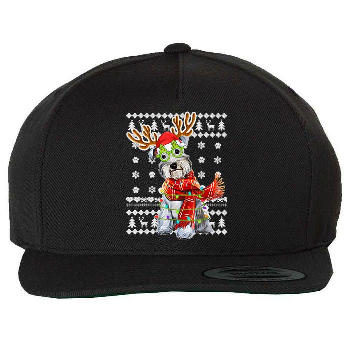 Ugly Sweater Christmas Lights Schnauzer Dog Puppy Lover Wool Snapback Cap