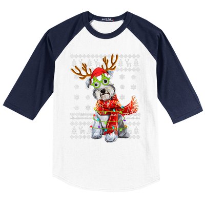 Ugly Sweater Christmas Lights Schnauzer Dog Puppy Lover Baseball Sleeve Shirt