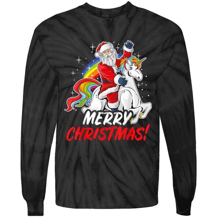 Unicorn Santa Claus Christmas Holiday Tie-Dye Long Sleeve Shirt