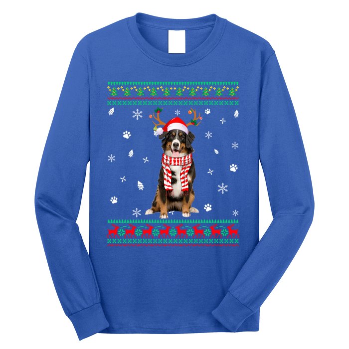 Ugly Sweater Christmas Bernese Mountain Dog Santa Reindeer Gift Long Sleeve Shirt