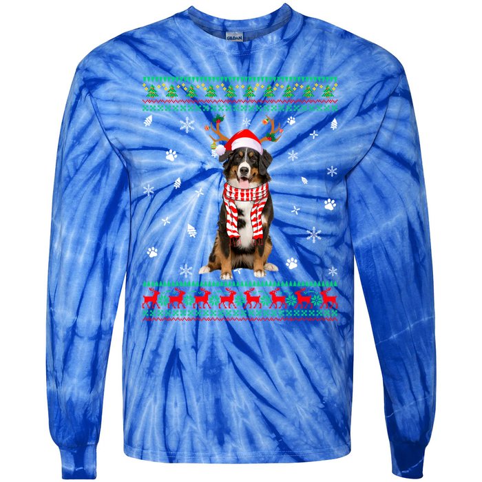 Ugly Sweater Christmas Bernese Mountain Dog Santa Reindeer Gift Tie-Dye Long Sleeve Shirt