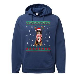 Ugly Sweater Christmas Bernese Mountain Dog Santa Reindeer Gift Performance Fleece Hoodie