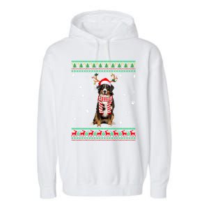 Ugly Sweater Christmas Bernese Mountain Dog Santa Reindeer Gift Garment-Dyed Fleece Hoodie