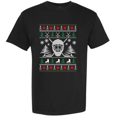 Ugly Sweater Christmas Helmet Ice Hockey For Hockey Lovers Great Gift Garment-Dyed Heavyweight T-Shirt