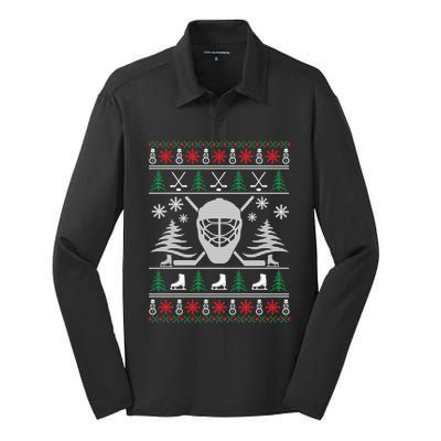 Ugly Sweater Christmas Helmet Ice Hockey For Hockey Lovers Great Gift Silk Touch Performance Long Sleeve Polo