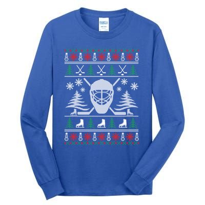 Ugly Sweater Christmas Helmet Ice Hockey For Hockey Lovers Great Gift Tall Long Sleeve T-Shirt