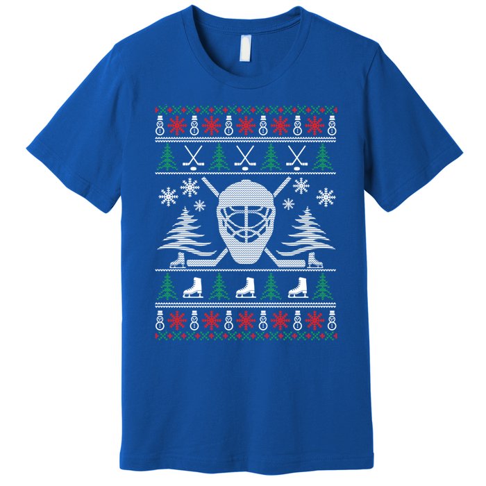 Ugly Sweater Christmas Helmet Ice Hockey For Hockey Lovers Great Gift Premium T-Shirt