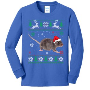 Ugly Sweater Christmas Rat Lover Santa Hat Animals Gift Kids Long Sleeve Shirt