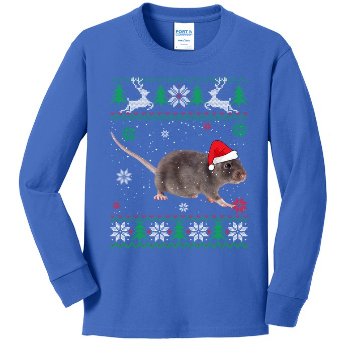 Ugly Sweater Christmas Rat Lover Santa Hat Animals Gift Kids Long Sleeve Shirt