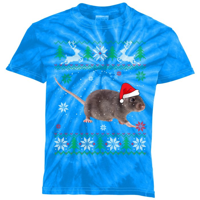 Ugly Sweater Christmas Rat Lover Santa Hat Animals Gift Kids Tie-Dye T-Shirt