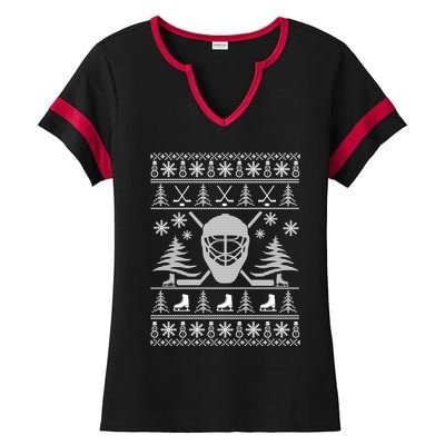 Ugly Sweater Christmas Helmet Ice Hockey For Hockey Lovers Gift Ladies Halftime Notch Neck Tee