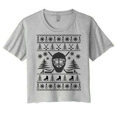 Ugly Sweater Christmas Helmet Ice Hockey For Hockey Lovers Gift Women's Crop Top Tee