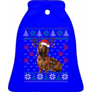 Ugly Sweater Christmas Dachshund Dog Santa Reindeer Gift Ceramic Bell Ornament