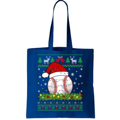 Ugly Sweater Christmas Lights Baseball Player Sport Xmas Gift Tote Bag