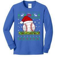 Ugly Sweater Christmas Lights Baseball Player Sport Xmas Gift Kids Long Sleeve Shirt